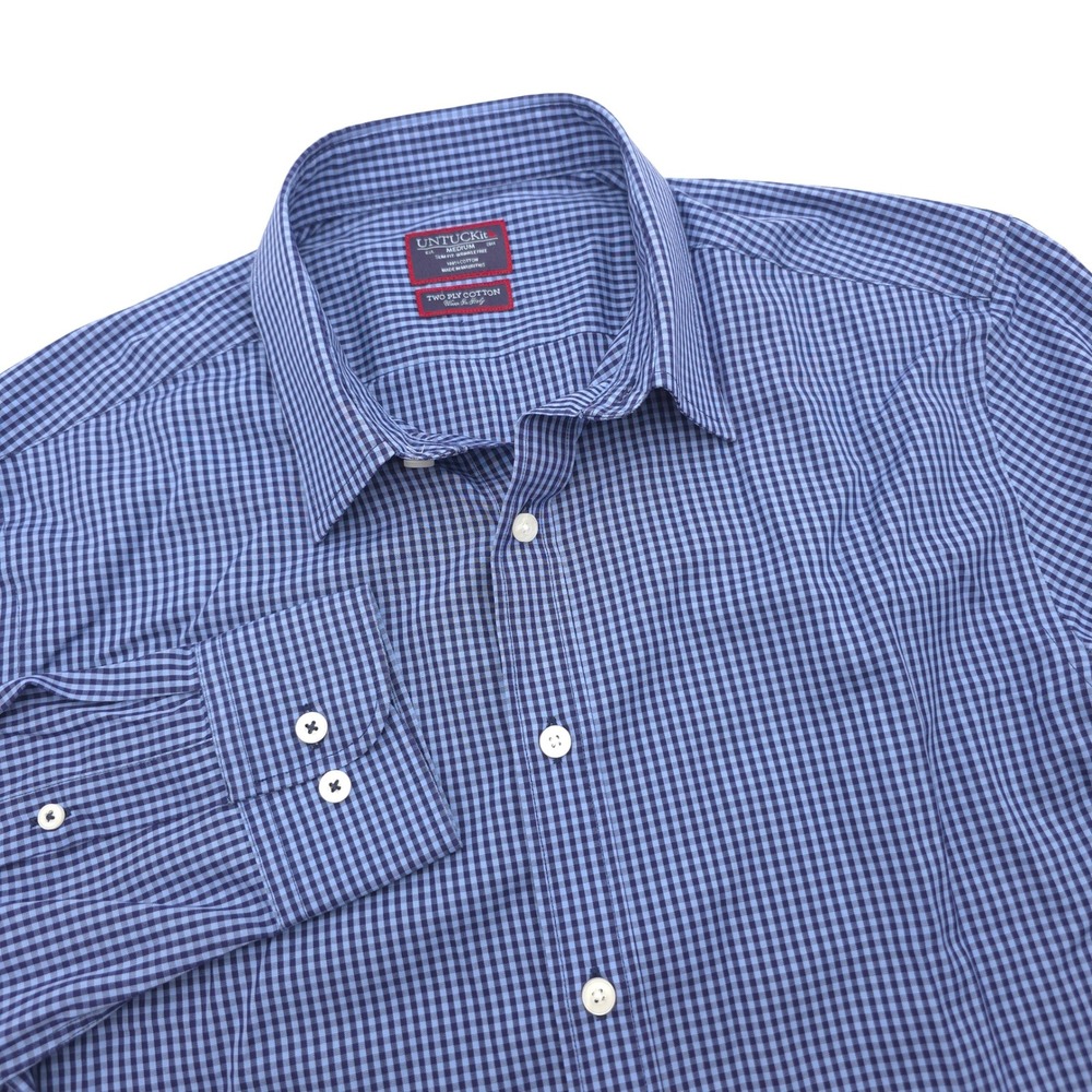UNTUCKit Mens Medium Vignoble Luxe WF Blue Gingham Slim Fit Shirt Long Sleeve